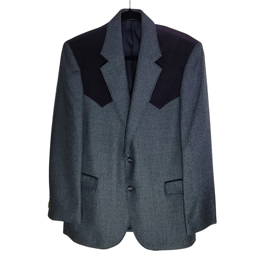 Circle S Western Sport Coat Mens 42R Grey Lambswool Blue Contrast Yoke Blazer